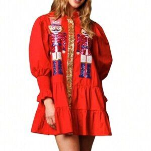 Christmas Nutcracker Dress For Women Sequin Sweatshirt Dress Long Puff Sleeve Bu